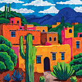 Vibrant Desert Village with Cacti